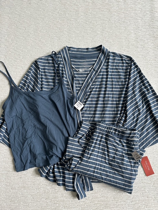 Macys State of Day Other - Womens Wide-Leg Stripe 3 Pc Lounge Set- Storm Cloud Blue & White NWT
